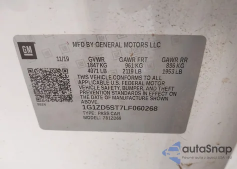 2020 Chevrolet Malibu Fwd Lt из США, поврежденный, VIN 1G1ZD5ST7LF060268